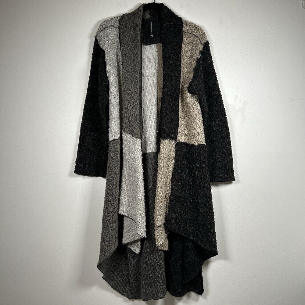Gershon Bram Sweater Women's Size Medium Gray Patchwork Wool Cardigan Lagenlook